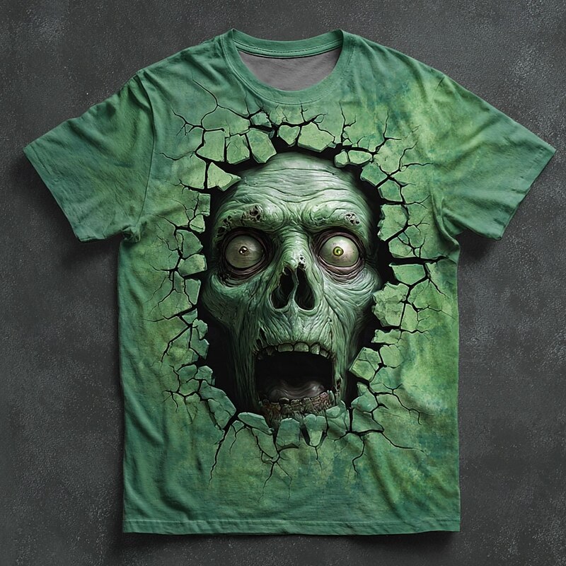 Halloween Men's Optical Illusion Zombies 3D T Shirt Short Sleeve T shirt 3D Print Crew Neck Shirt Exaggerated Designer Horror Party Street Holiday Green 1# Green 2# Green 3# Summer Spring All Seasons3