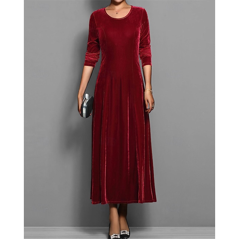 Women's Long Dress Maxi Dress Velvet Dress Cocktail Dress Elegant Fashion Modern Evening Party Weekend Regular Fit Plain 3/4 Length Sleeve Crew Neck Black Red Blue Purple Spring Fall