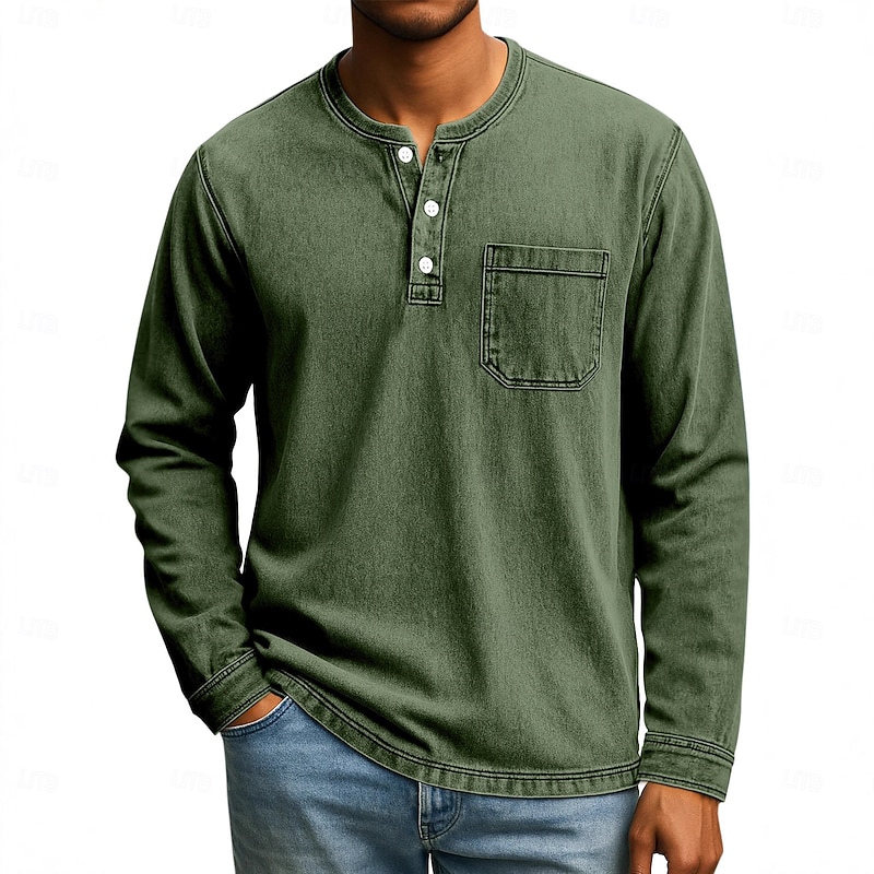 Men's Henley Shirt T shirt Tee Long Sleeve Vintage Solid Retro Vintage Casual Vintage Style Henley Casual Spring Fall All Seasons Black Pink Gray Henley T-Shirt2