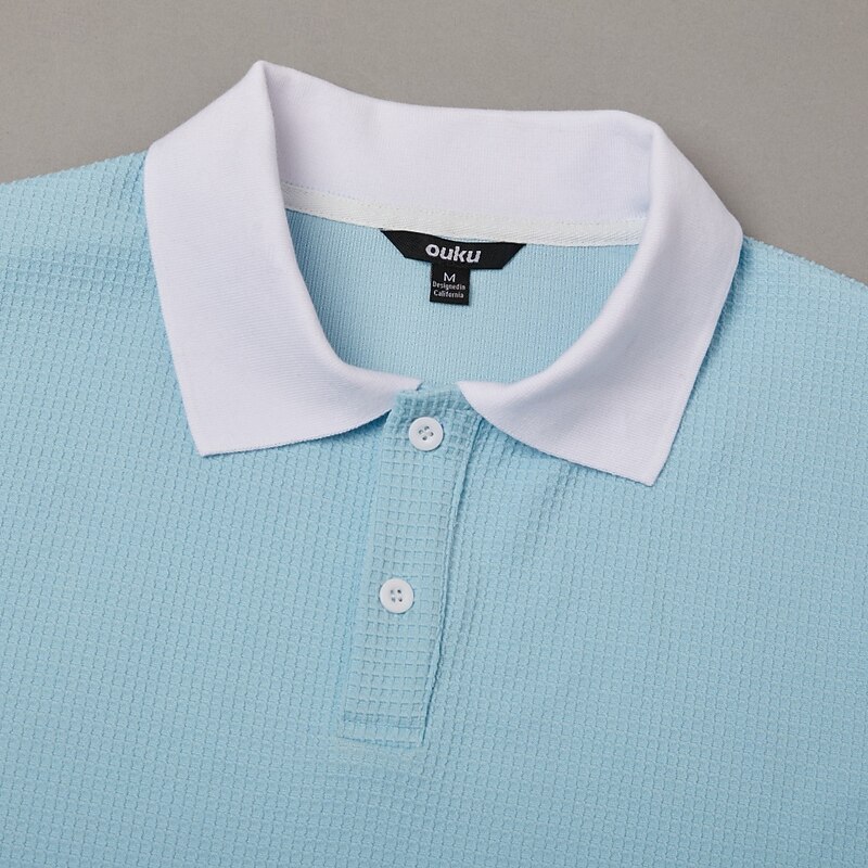 Men's Golf Shirt Waffle Knit Polo Shirt Business Casual Classic Short Sleeve Fashion Modern Solid Color Buttons Summer Spring Yellow Navy Blue Khaki Light Blue Golf Shirt4
