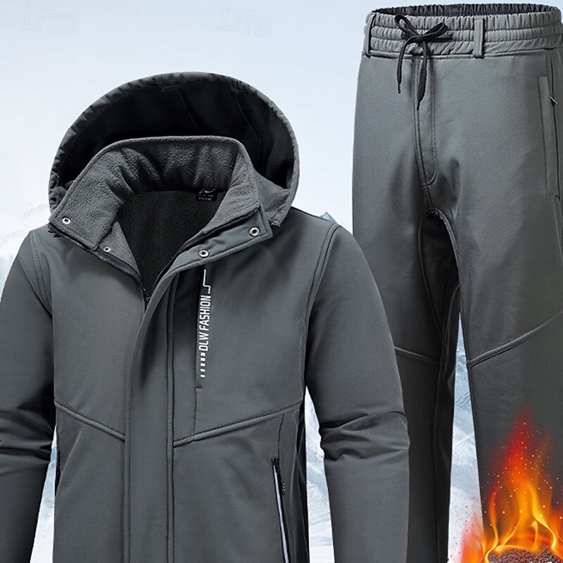 Men's Hiking Jacket Fleece Jacket Puffer Jacket Thermal Set Winter Outdoor Thermal Warm Waterproof Windproof Top Dark Grey Black Red Light Grey Green4
