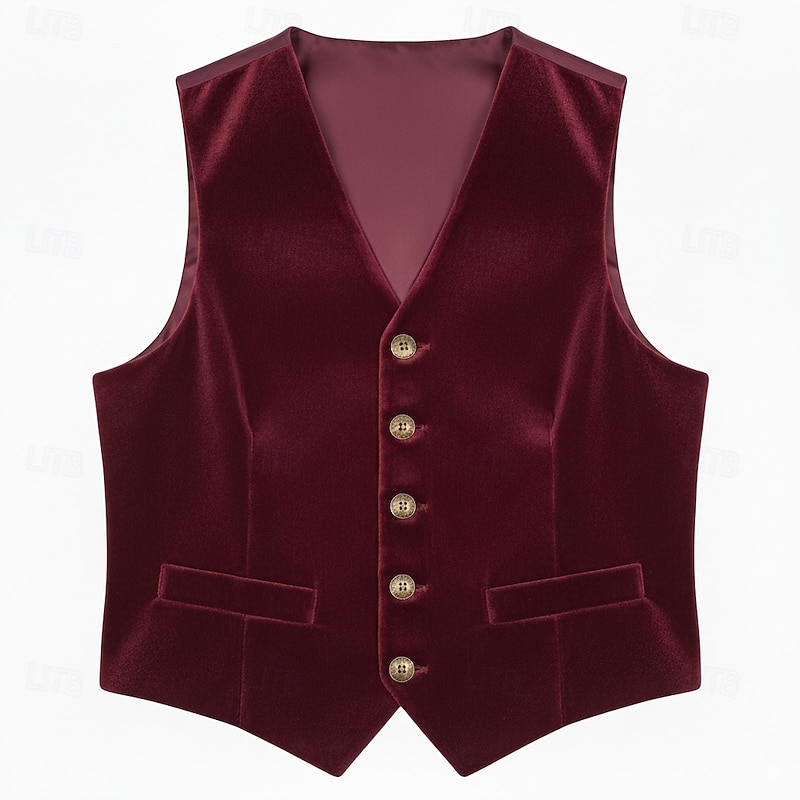 Men's Casual Vest Notch Lapel Black Burgundy Formal Solid Colored Tailored Fit2