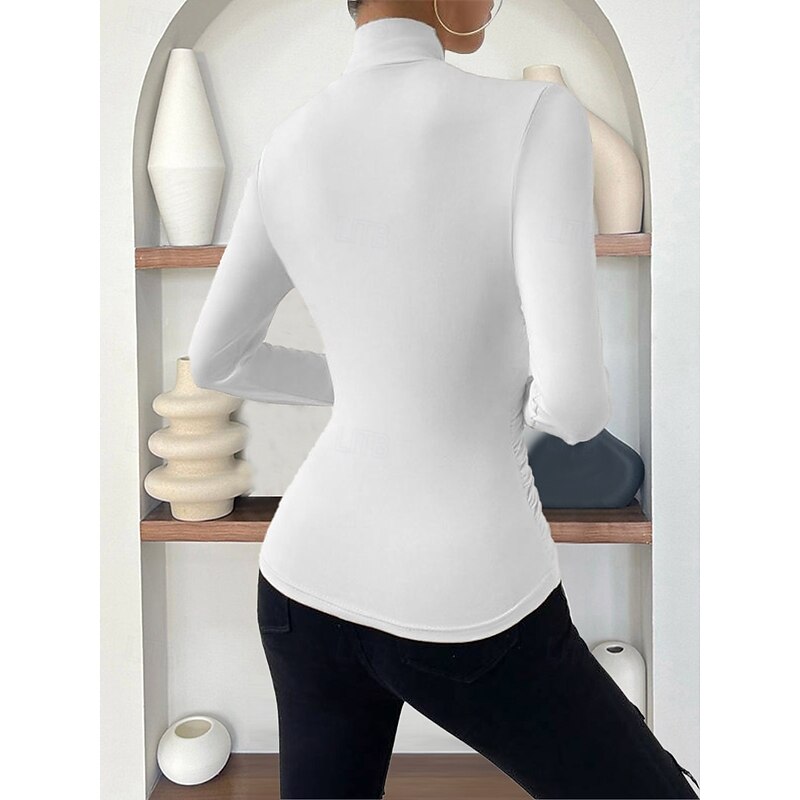 Women's Blouse Solid Color Stylish Casual Long Sleeve V Neck Regular Tops Daily Ruched Black White Apricot Gray Spring Fall Winter4