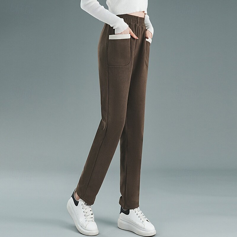 Women's Fleece Harem  Pants Lounge Pants with Pockets Windproof Warm High Waist Gym Outdoor Running Bottoms Solid Color Black Coffee Grey Sports Activewear2