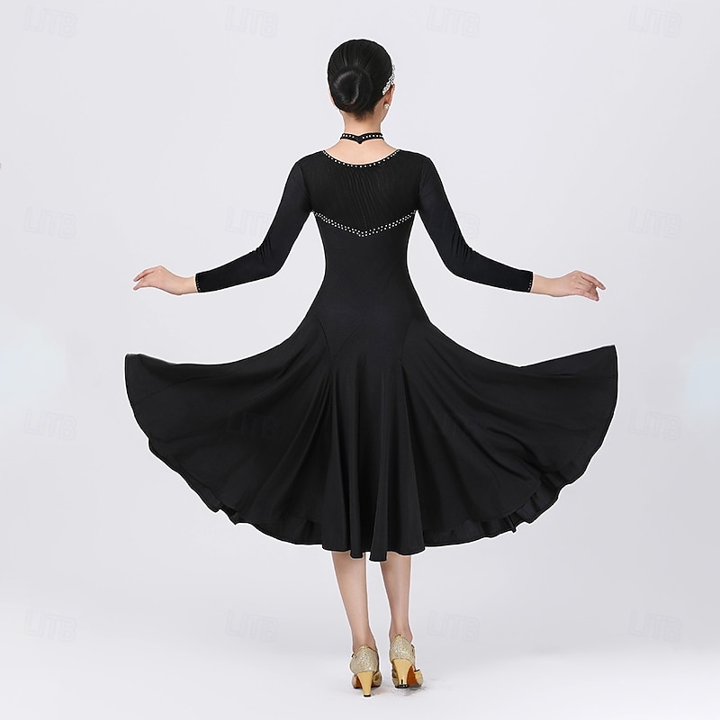 Latin Dance Dress Pure Color Crystals / Rhinestones Women's Performance Training Long Sleeve Spandex2