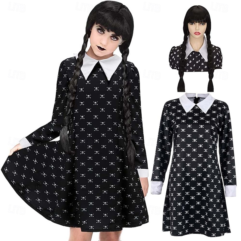 Gothic Horror Dark Academia Dress Cosplay Wigs Gothic Movie Cosplay for Girls' Kid's Halloween Carnival Masquerade