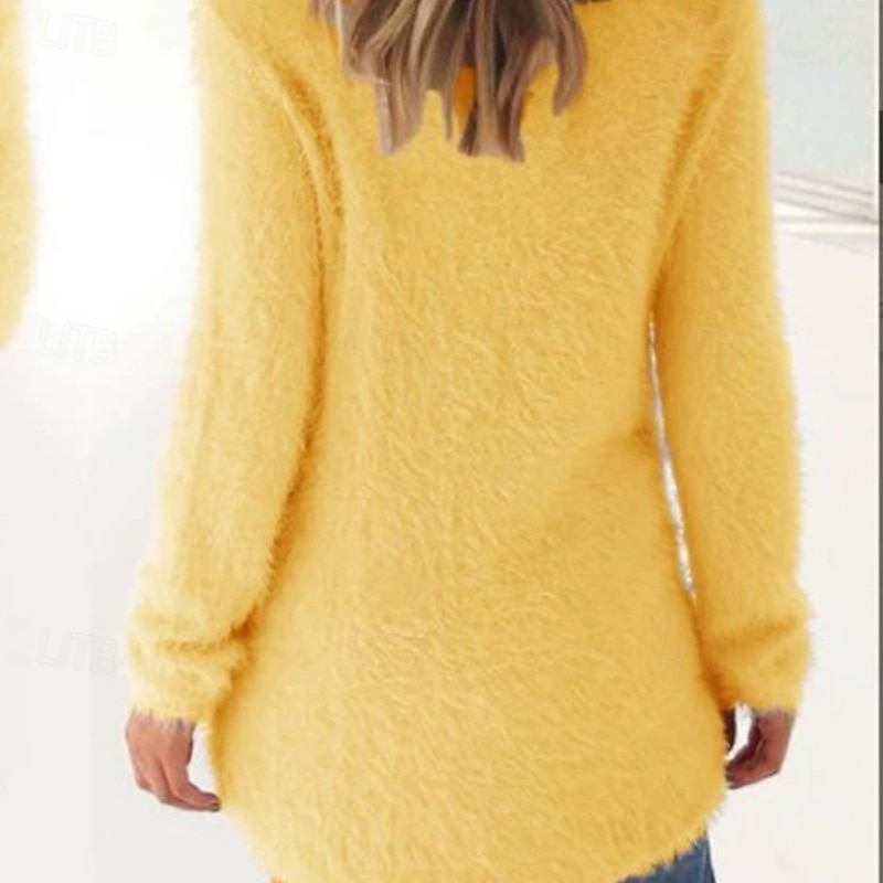 Women's Pullover Sweatshirt Fuzzy Cozy Ribbed Knitted Plain Active Fashion Streetwear Long Sleeve Crew Neck Regular Tops Street Dailywear Casual Patchwork Yellow Spring Fall Winter3