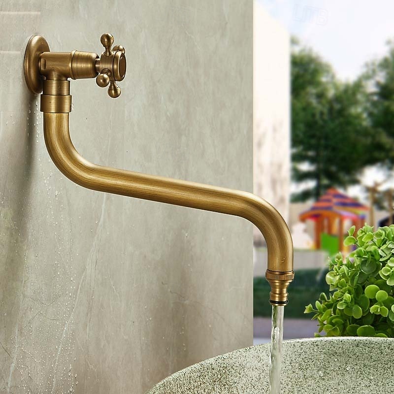 Antique Copper Outdoor Faucet Lengthened Single Cold Faucet Mop Pool Outdoor Wall-mounted Faucet Rotatable