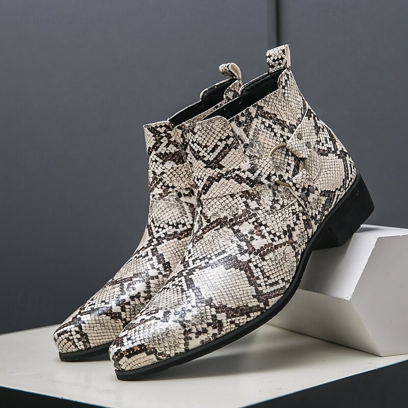 Men's Faux Leather Snake Print Chelsea Boots Fashion Pointed Toe Ankle Boots – Party, Stage and Night Out Footwear2