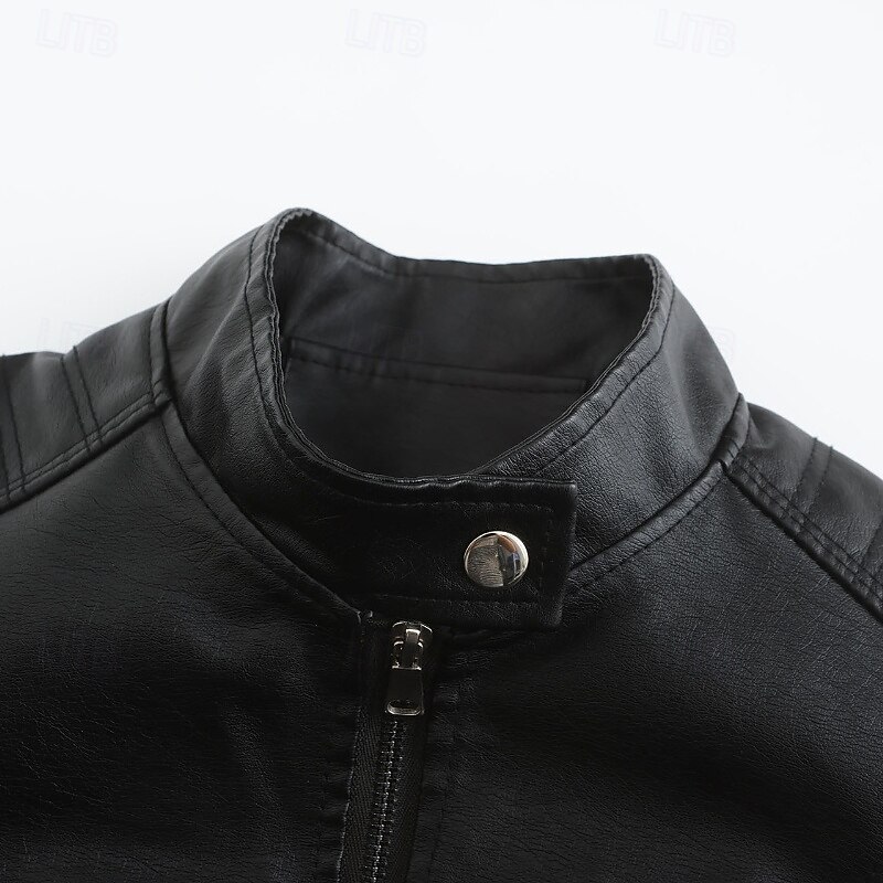 Women's Faux Leather Jacket Comfortable Zipper Pocket Casual Plain Outdoor Vacation Daily Wear Going out Regular Stand Collar Regular Fit Long Sleeve Outerwear Black Red Brown Fall Winter3