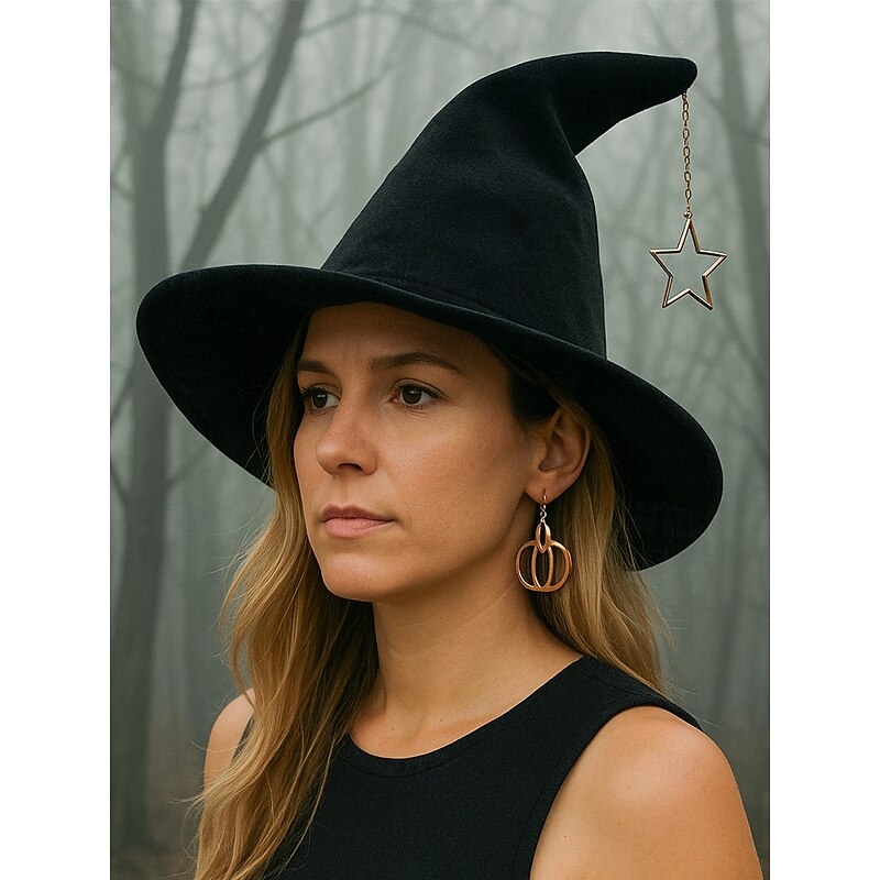 Women's Halloween Witch Hat – Velvet Pointed Wizard Hat with Star Charm for Costume Party, Cosplay and Festival2