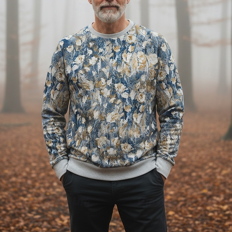 Men's Ditsy Floral Flower / Plants Sweatshirt Sweatshirts Long Sleeve Sweatshirt Crewneck Vintage Retro Graphic Print Holiday Going out Festival Print Fall Winter
