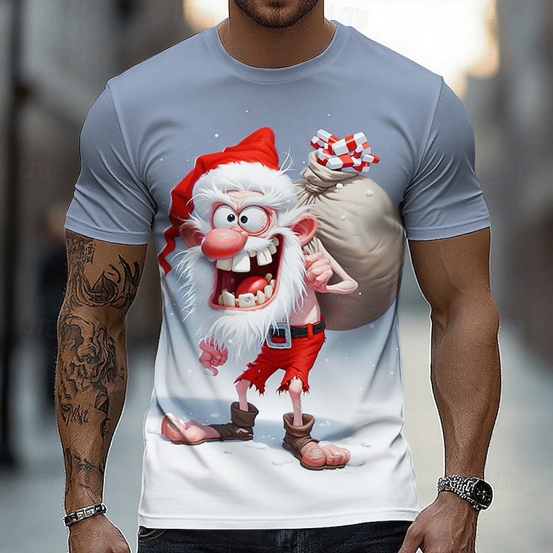 Men's 3D Funny Old Man T Shirt Short Sleeve T shirt 3D Print Crew Neck Shirt Exaggerated Designer Party Holiday Dark Gray Gray Summer Spring Clothing Apparel S M L XL XXL XXXL2