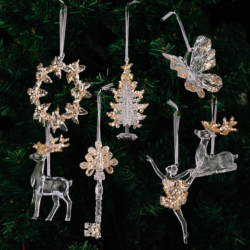 Christmas Crystal Ornaments High-End Transparent Acrylic Hanging Decorations with Glitter, Elegant Tree Pendants for Holiday Party & Home Decor2