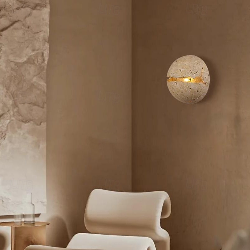 Wall Lights Indoor Modern Yellow Travertine Wall Lamps Art Globe Stone Wall Sconces for Bed Room Living Room G4 Wall Mounted Light4