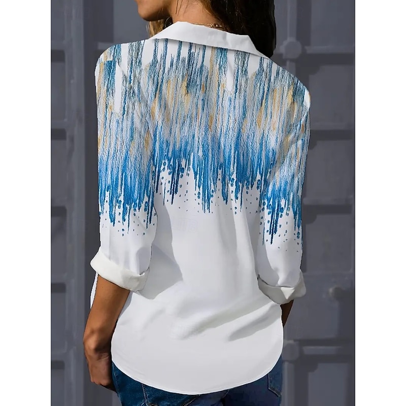 Women's Shirt Floral Print Casual Long Sleeve Shirt Collar Regular Tops Work Daily Buttons Print Blue Spring Fall Winter Spring, Fall, Winter3