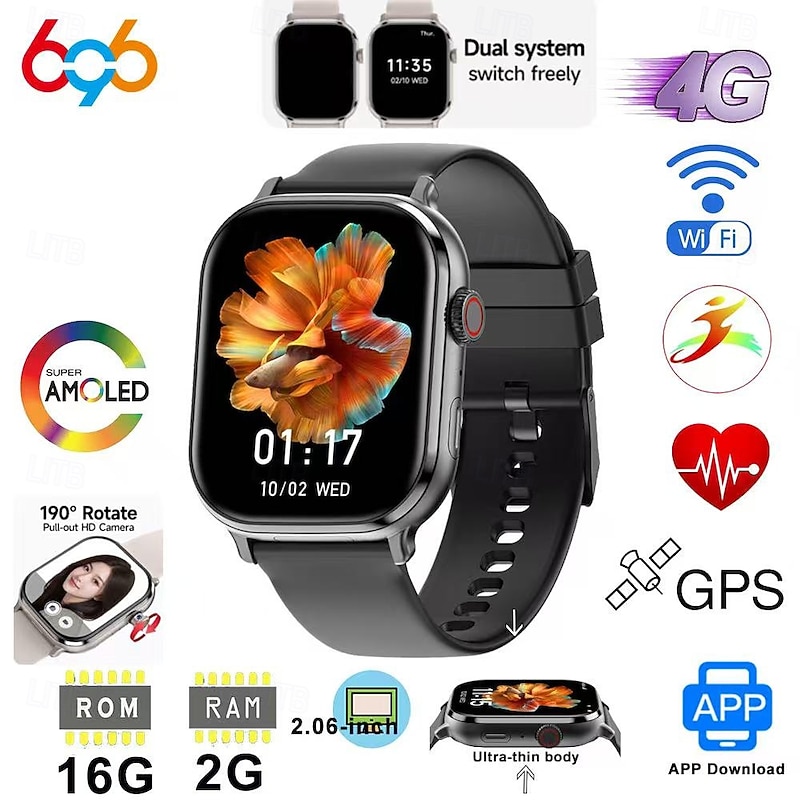 LM29 Smart Watch 2.06 inch Smartwatch Fitness Running Watch Bluetooth 4G Pedometer Call Reminder Activity Tracker Compatible with Android iOS Men GPS Long Standby Hands-Free Calls IP68 22mm Watch Case2
