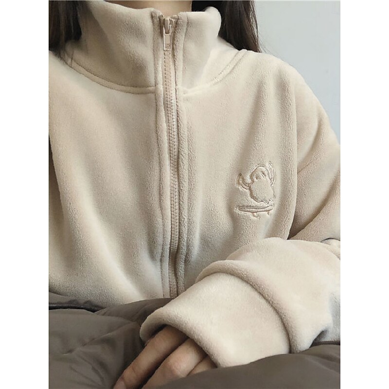 Women's Winter Jacket Teddy Coat Comfortable Breathable Zipper Pocket Casual Plain Vacation Street Casual Daily Wear Zipper Regular Stand Collar Loose Fit Long Sleeve Outerwear Black Wine Blue Spring