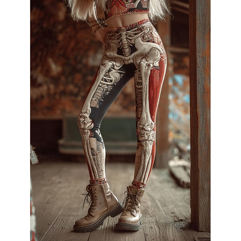 Women's Leggings Vacation Vintage Fashion Full Length High WaistPantsHalloween Graphic Skull Halloween Printing Soft Breathable Stretchy Formal Vacation Street White / Pink Black Pink Orange Spring