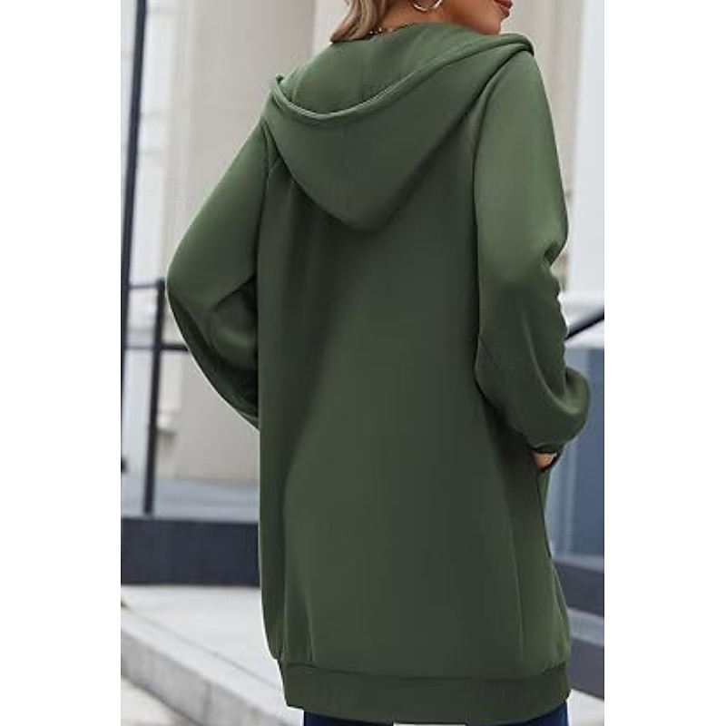 Women's Hoodie Jacket Comfortable Breathable Zipper Pocket Casual Plain Vacation Street Casual Daily Wear Zipper Long Hooded Regular Fit Long Sleeve Outerwear Navy Black White Spring Fall3