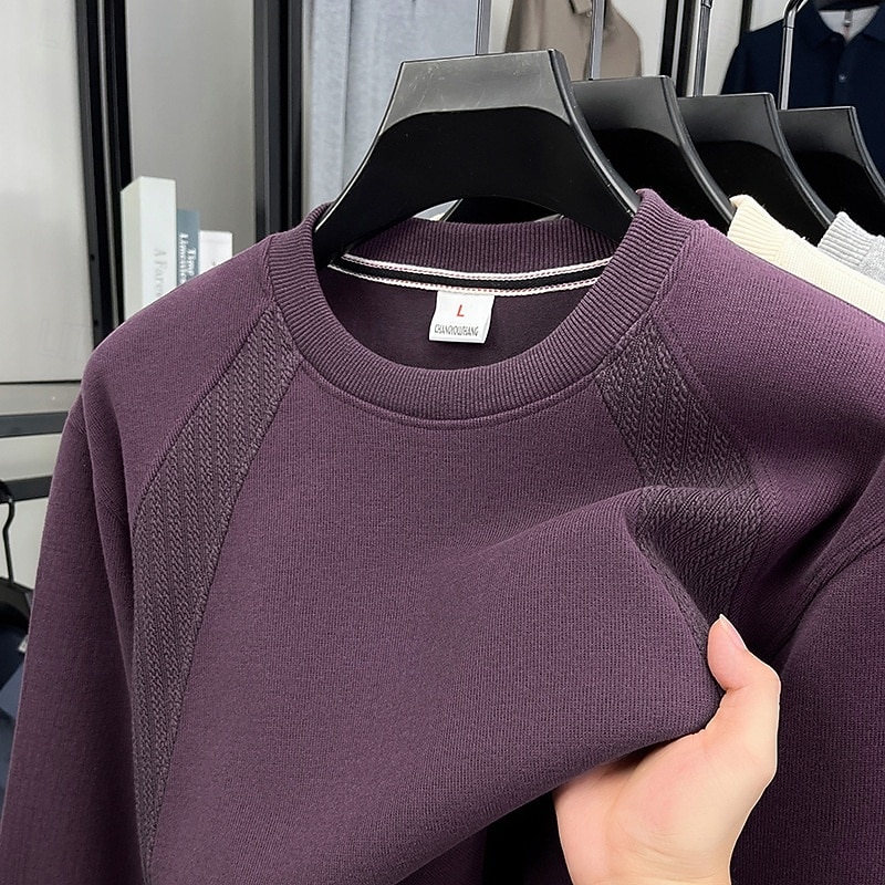 Men's Sweatshirt Pullover Hoodie Sweatshirt Pullover Apricot Black Purple Gray Crew Neck Plain Patchwork Sports & Outdoor Casual Daily Streetwear Cool Sportswear Spring &  Fall Clothing Apparel4