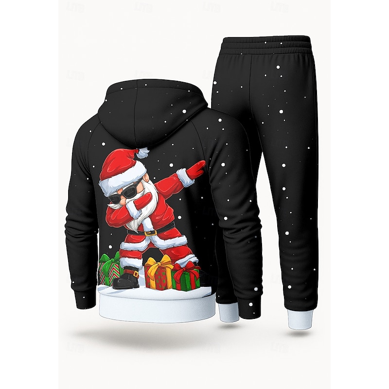 Christmas Men's Hoodie Tracksuit 2 Piece Tracksuit Drawstring Zip Up Clothing Suit Fall Black Vocation Outdoor Travel Lightweight Fashion Long Sleeve Sport Activewear Stretchy Regular Fit2
