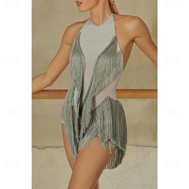 Latin Dance Dress Tassel Splicing Women's Performance Training Sleeveless High Spandex