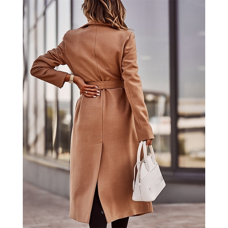 Women's Casual Jacket Warm Comfortable Pocket Fashion Outdoor Plain Going out Weekend Single Breasted Regular Lapel Regular Fit Long Sleeve Outerwear Black White Khaki Fall Winter3