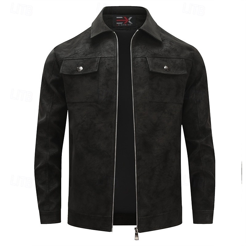 Men's Faux Suede Jacket Casual Jacket Vacation Daily Windproof Warm Pocket Spring Fall Plain Fashion Classic Lapel Regular Black Khaki Jacket4