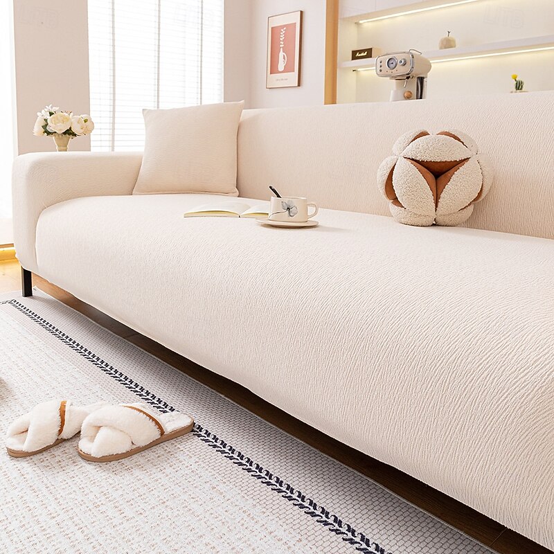 Chenille Sofa Cover, Solid Color All-Season Stretch Slipcover, Simple Universal Elastic Couch Protector, Full Coverage Non-Slip Sofa Shield2