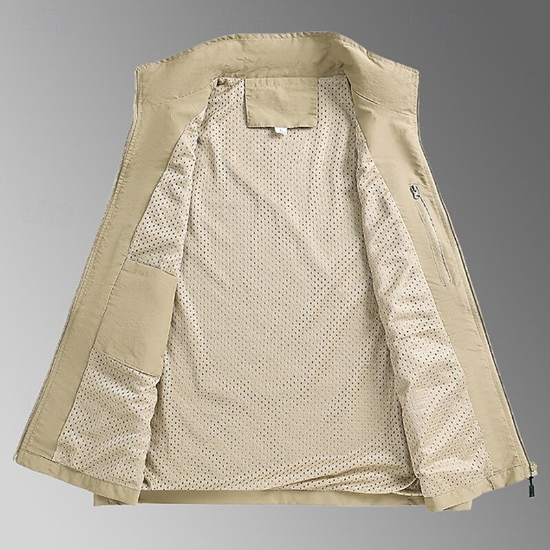 Men's Vest Gilet Fishing Vest Outdoor Daily Fashion Casual Spring Fall Zip Up Pocket Nylon Comfortable Plain Zipper Stand Collar Regular Fit Black White Khaki Army Green Vest2
