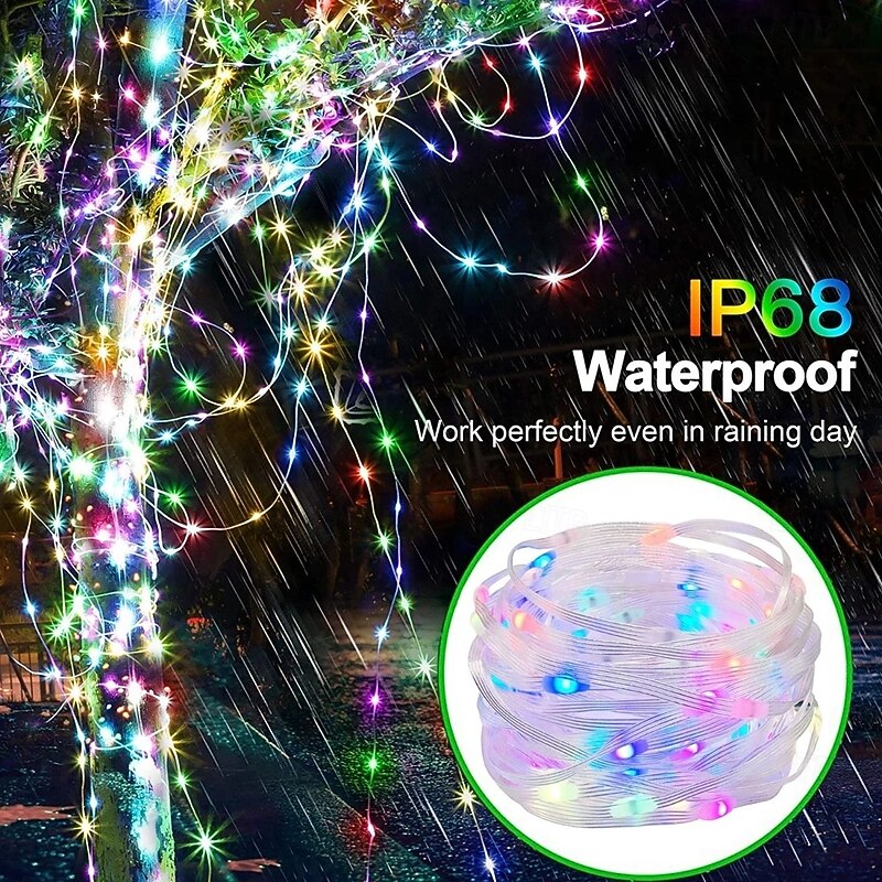 20M/66FT 200 LED BeadsTuya Christmas Halloween Wedding Festival Indoor and Outdoor Courtyard IP68 Waterproof Colorful Light String Bluetooth APP Remote Control Colorful Leather Wire Light String Usb4