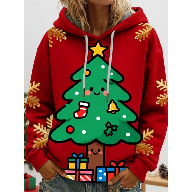 Women's Pullover Hoodies Christmas Tree Fashion Streetwear Casual Long Sleeve Hooded Regular Tops Dailywear Casual Drawstring Print Black Red Blue Green Spring Fall Winter2
