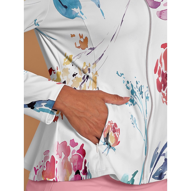 Women's Golf Jacket Pink Long Sleeve Top Ladies Golf Attire Clothes Outfits Wear Apparel3