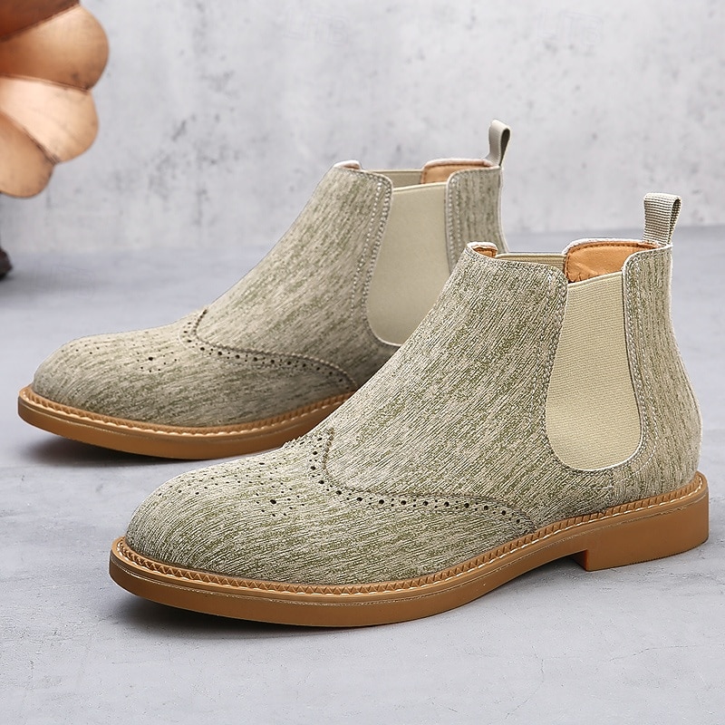 Men's Gray Chelsea Boots with Wingtip Brogue Detailing Elegant Vintage Style for Weddings, Work and Semi-Formal Occasions2