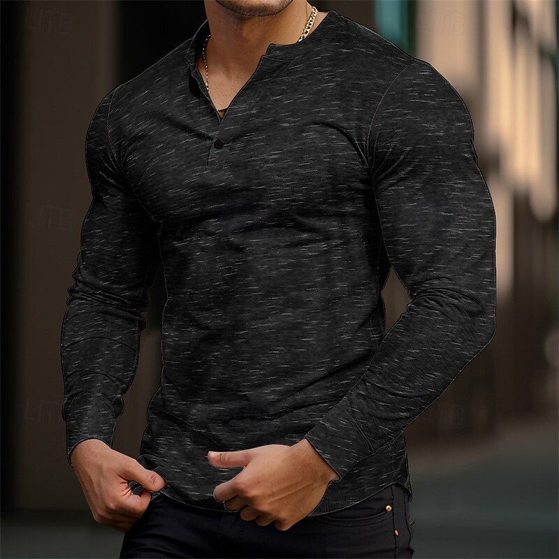 Men's Button T Shirt T Shirt Henley Shirt Tee Top Long Sleeve Henley Spring &  Fall Plain Fashion Designer Basic Vacation Street Going out Black Wine Blue Top Tee for Men4