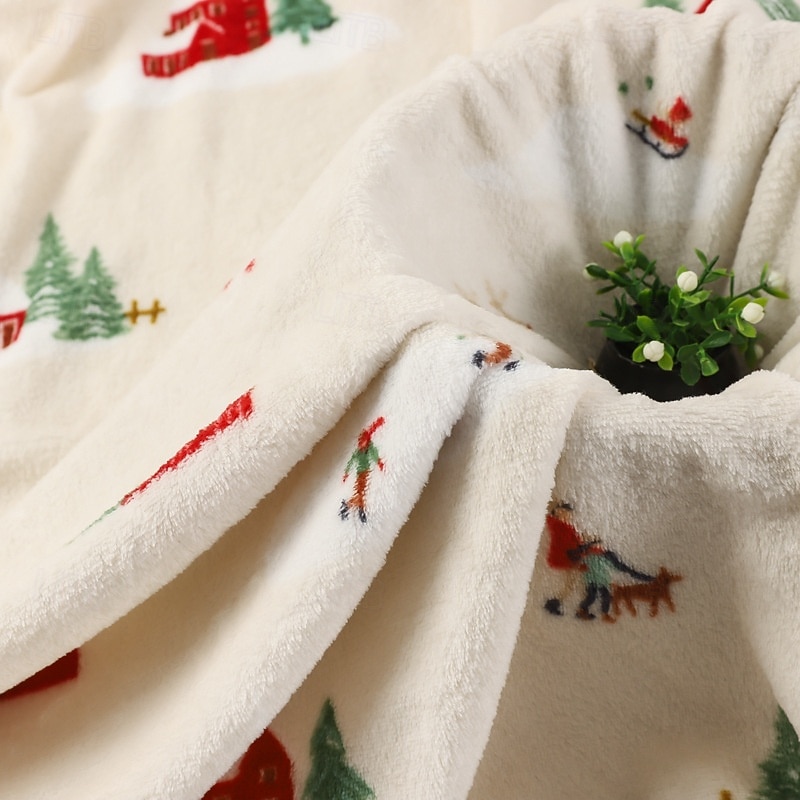 Flannel Throw Blanket, Thickened Christmas Print Warm Air Conditioning Blanket, Cozy Nap Blanket Gift with Gift Box2
