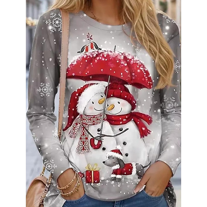 Christmas Women's T Shirt Graphic Christmas Tree Vintage Fashion Stylish Long Sleeve Crew Neck Round Neck Regular Tops Daily Weekend Print White Red Blue Gray Spring Fall Winter4
