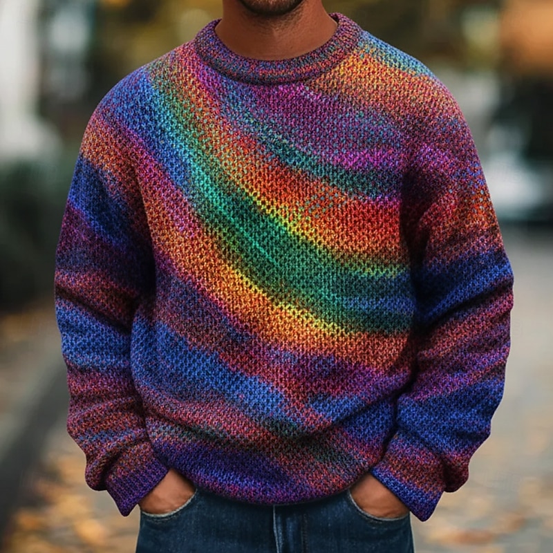 Men's Colorful Color Block Abstract Pullover Sweater Jumper Knitwear Crewneck Casual Vacation Street Daily 3D Print Knitting Keep Warm Long Sleeve Fall Winter Multicolor a Multicolor B Multi Color2