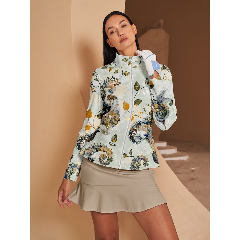 Women's Golf Jacket Light Green Long Sleeve Top Ladies Golf Attire Clothes Outfits Wear Apparel