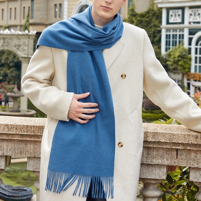 Women's Rectangle Scarf Infinity Scarf Street Holiday Blue Scarf Pure Color2