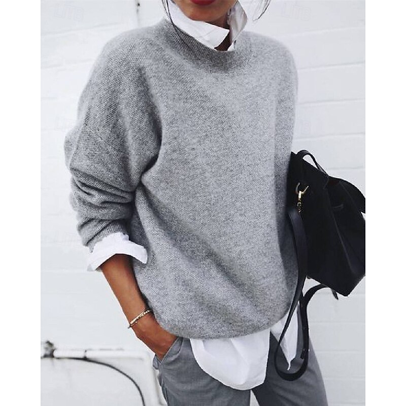 Women's Sweater Pullover Daily Stylish Casual Solid Color Ribbed Shirt Collar Knitted Long Sleeve Regular Tops Knit Daily Holiday Going out Black Yellow Fall Winter