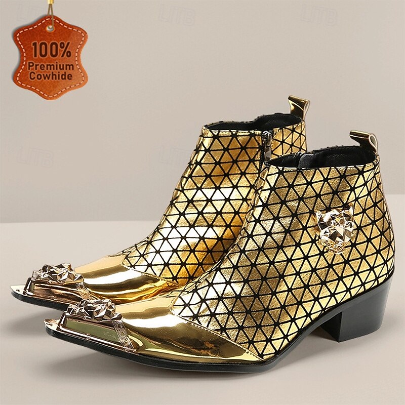 Men's Gold Plated Cowboy Boots with Shiny Finish and Elegant Design – Ideal for Nightlife Events, Special Occasions and Trendsetting Style