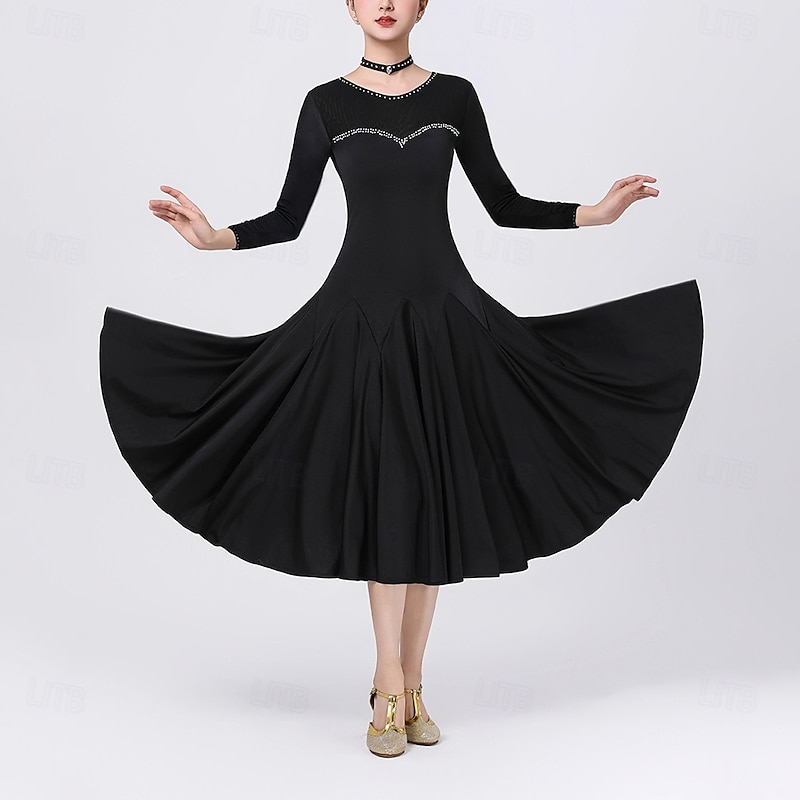 Latin Dance Dress Pure Color Crystals / Rhinestones Women's Performance Training Long Sleeve Spandex