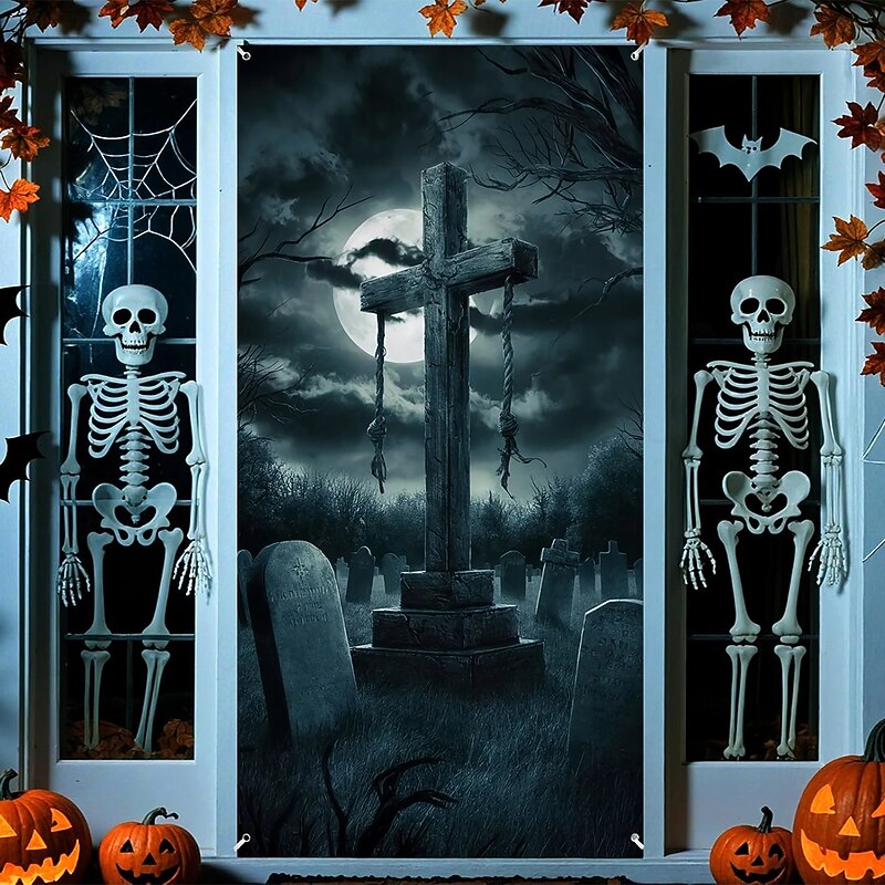 Halloween Posters Door Cover Outdoor Banners Ghost 3D Dark Punk Gothic Style Party Dorm Teens Room College Dorm Guys Man Cave Frat Bedroom Shooting Backgrounds Home Decor4
