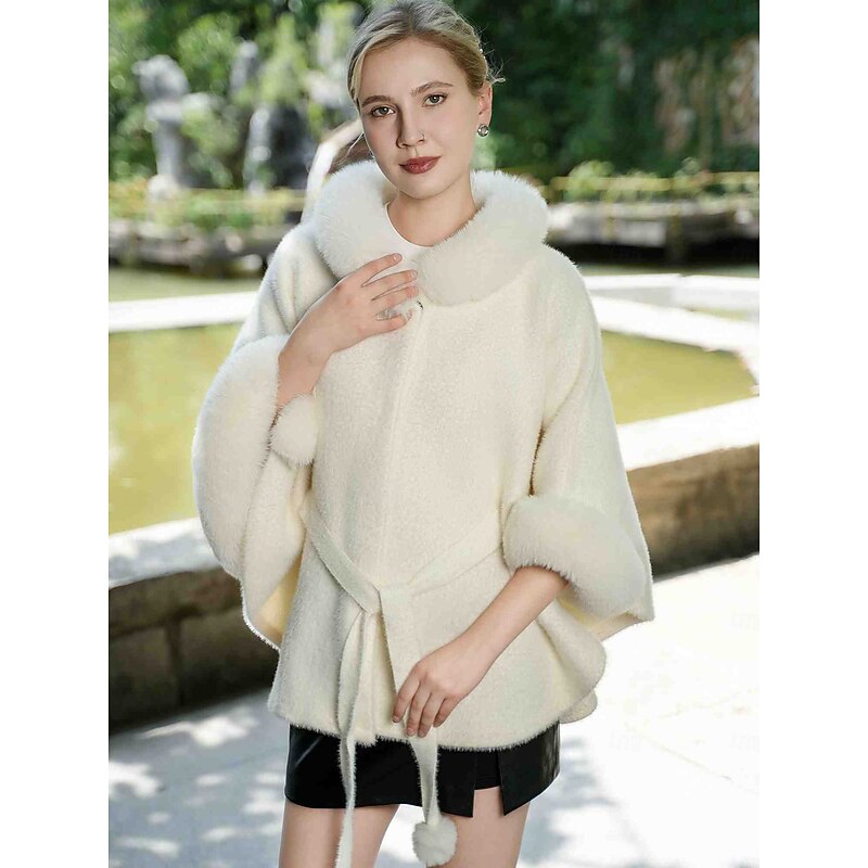 Faux Fur Wraps Elegant Casual Daily Half Sleeve Batwing Sleeve Polyester Wedding Wraps With Lace-up For Special Occasion Fall & Winter3