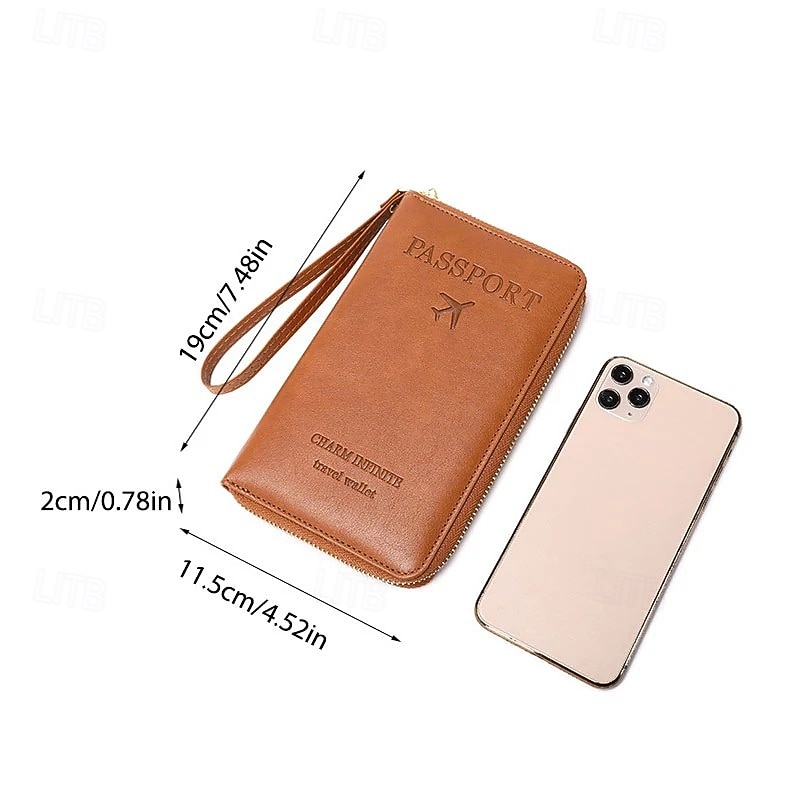Multi Functional RFID Passport Wallet Leather Women Long Travel Document Holder Large Capacity Simple Stylish Multi Purpose Card Organizer Clutch Purse For Daily Use2