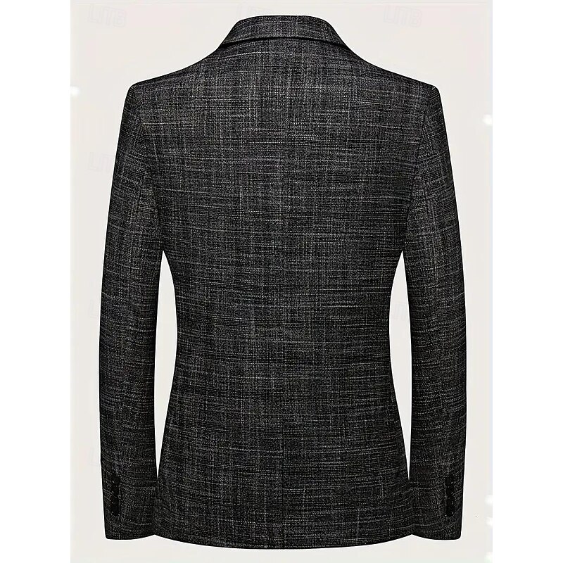 Men's Blazer Jacket Notch Collar Classic Striped Blazer Black Slim Fit Single Breasted Two-buttons3
