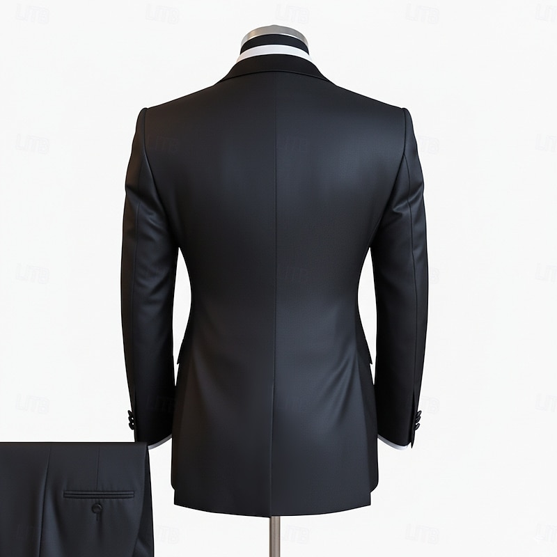 Men's Halloween Casual Party Suits Notch Lapel Black Party Casual Solid Colored Tailored Fit 3 Piece Single Breasted One-button3