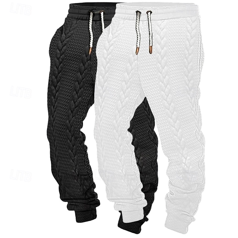 Men's Sweatpants Joggers Trousers Casual Pants Jacquard Drawstring Elastic Waist Plain Breathable Full Length Outdoor Casual Daily Sports Fashion White+khaki Black+ Khaki3